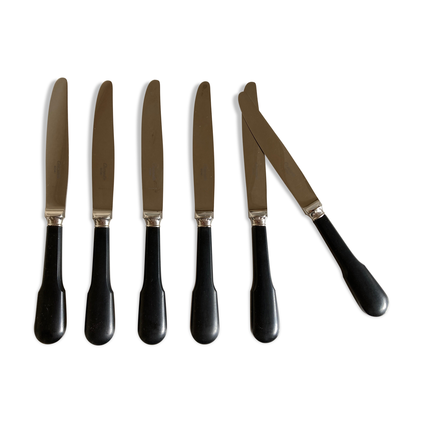 Set of 6 Christofle Vieux Paris knives in black Bakelite