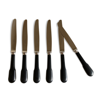 Set of 6 Christofle Vieux Paris knives in black Bakelite