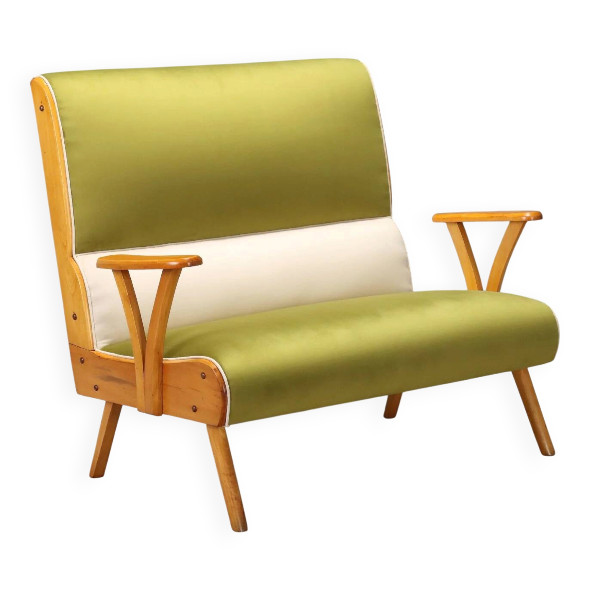 Vintage two-tone velvet and beech wood canapé, Italian design, 1950s.