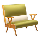Canapé vintage bicolore en velours et bois de hêtre, design Italie, années 1950