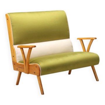 Vintage two-tone velvet and beech wood canapé, Italian design, 1950s.