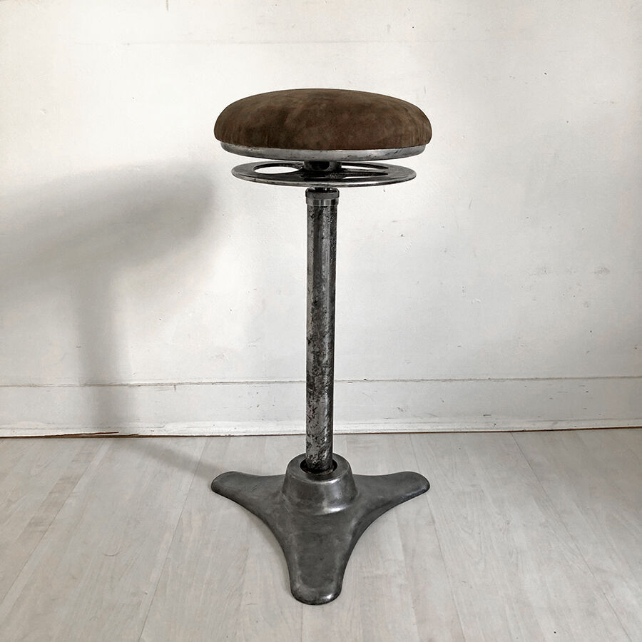 Vintage dentist's stool in aluminum from the 50s