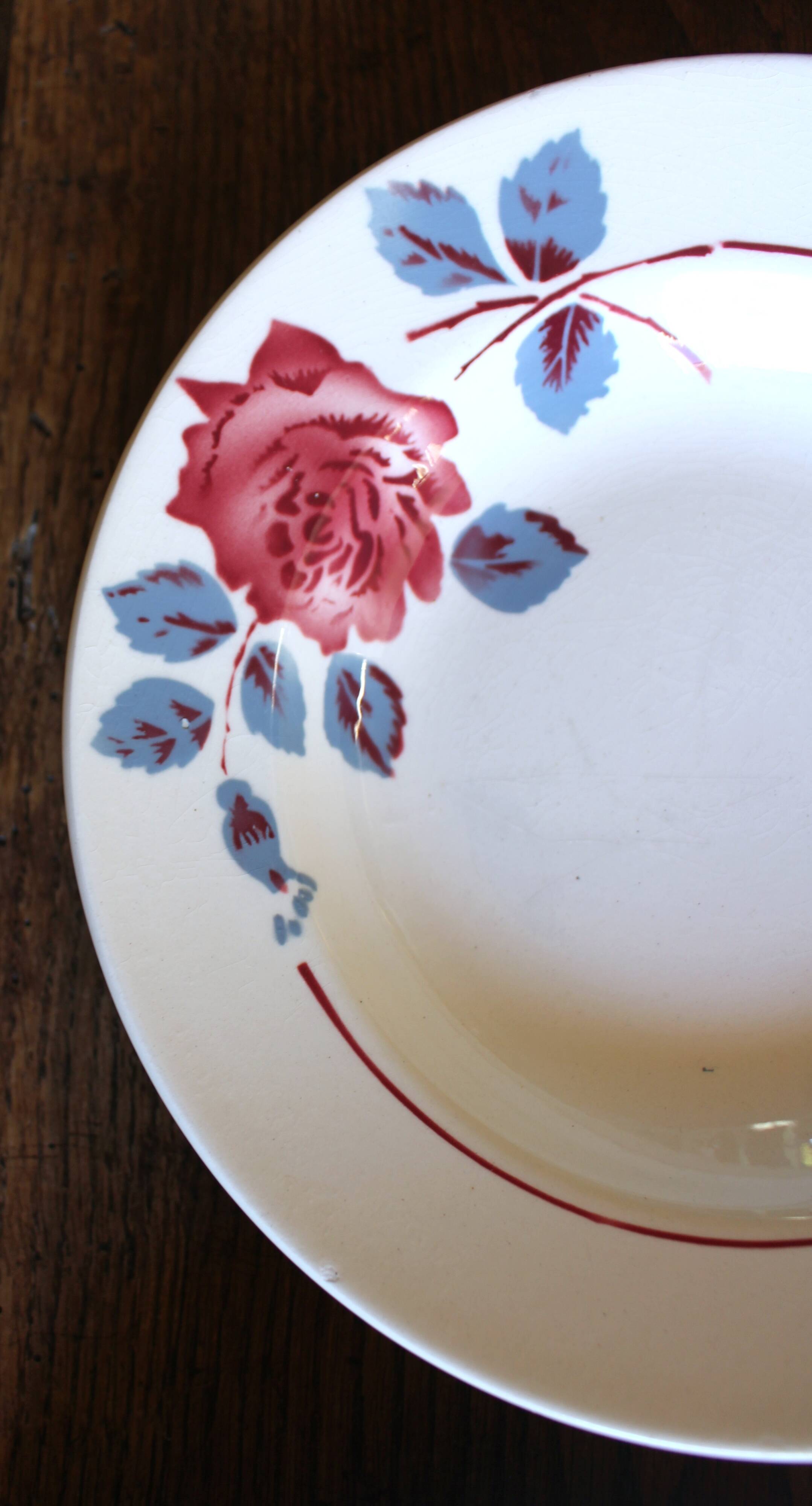 6 mismatched pink deep plates Digoin Badonviller Art Deco