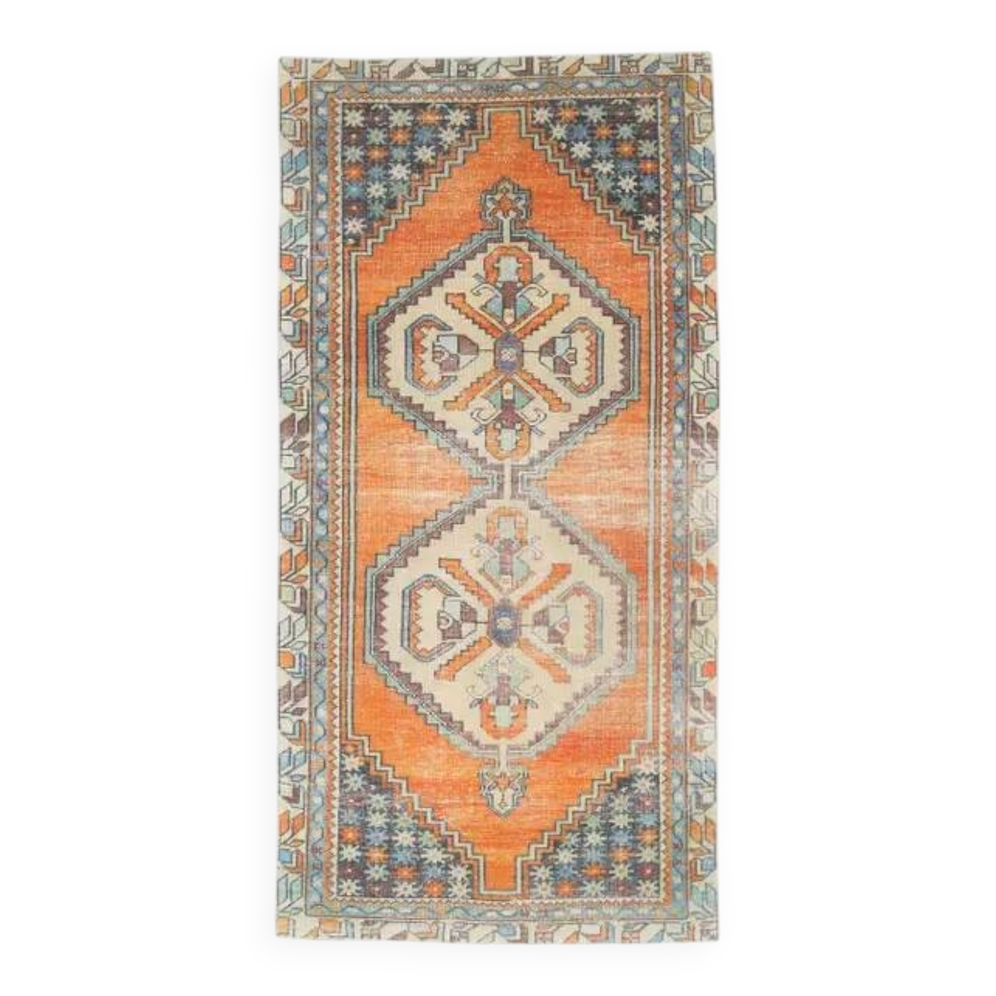 Vintage Turkish Oushak Handmade Wool Cotton Orange Runner Rug 116x250