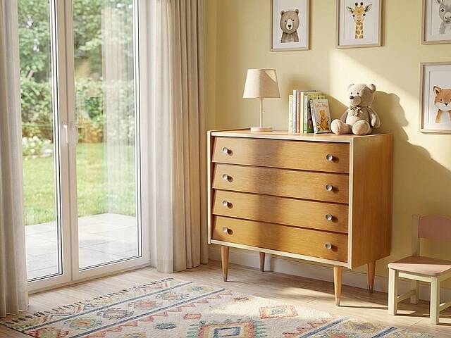 Vintage light wood chest of drawers from the 1970s.