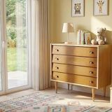 Vintage light wood chest of drawers from the 1970s.