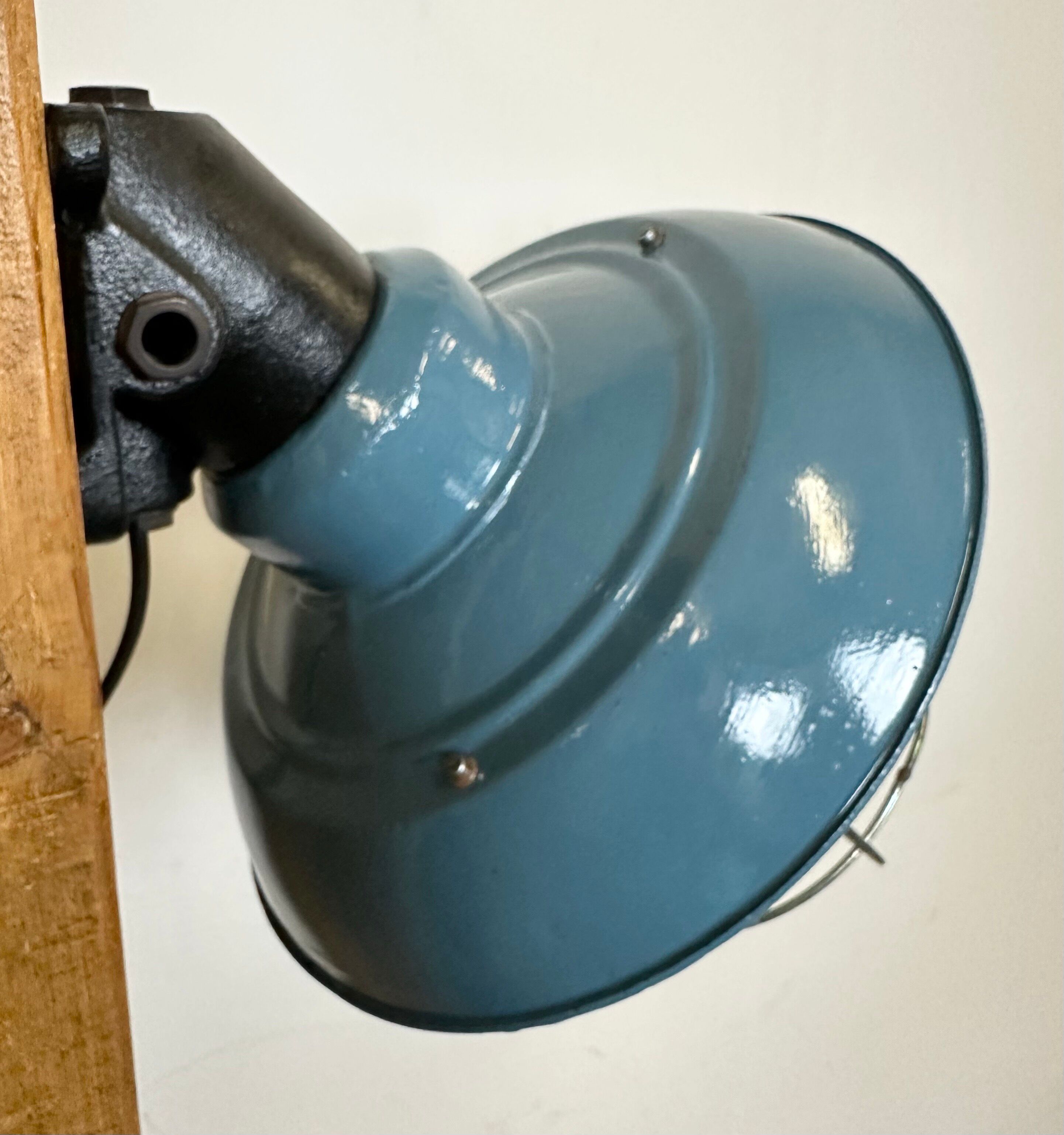 Industrial Blue Painted Factory Wall Cage Lamp from Elektrosvit, 1960s