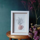 Composition of a bouquet of lily of the valley in a clay mug