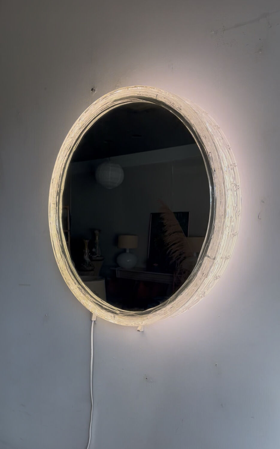 Miroir lumineux « verre dépoli » style Hillebrand milieu du siècle