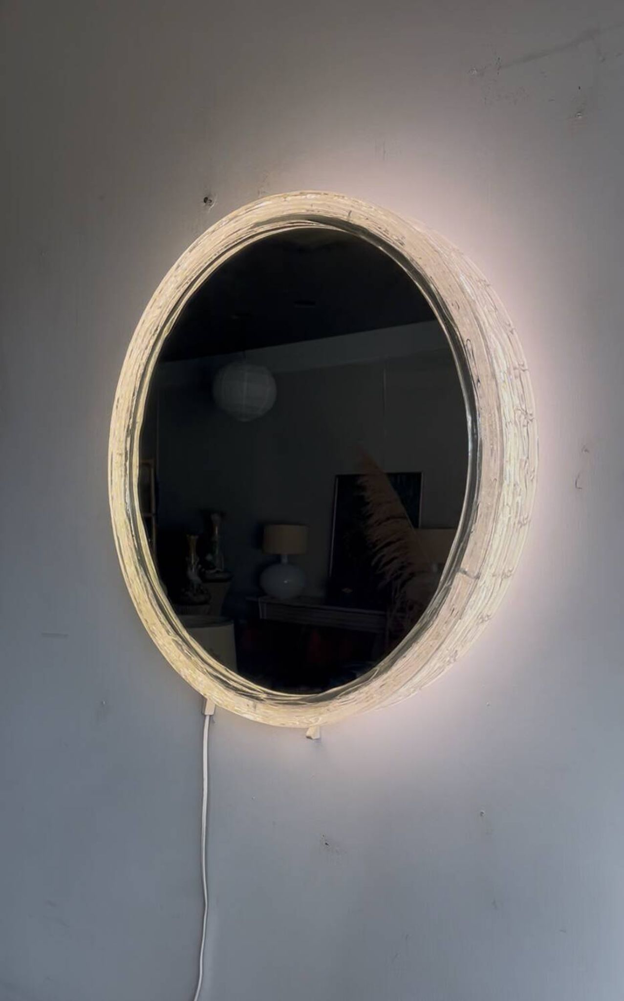 Illuminated mirror ‘iced -glass’ Hillebrand style Mid Century