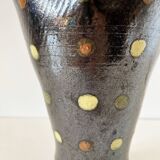 Black iridescent ceramic vase pitcher 1950