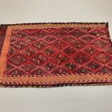 Vintage Turkish Mini Kilim 93x58 cm Shabby Wool Small Kelim Rug Black,Red