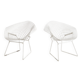 Vintage Mid Century White Metal Diamond Chairs by Harry Bertoia, 1950s