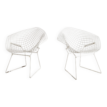 Vintage Mid Century White Metal Diamond Chairs by Harry Bertoia, 1950s