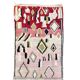 Pink and red Berber Boujad rug in wool, bohemian decor.