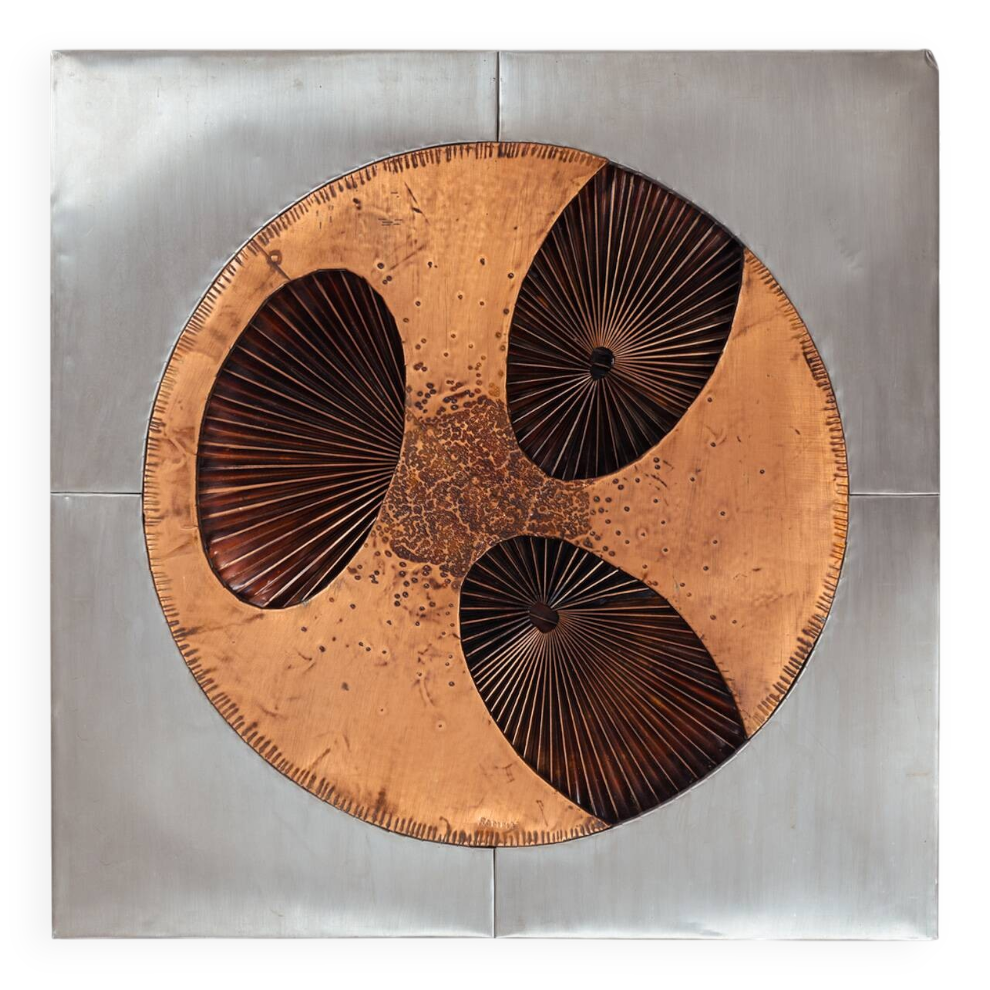 Brutalist mixed metal artwork by Sammy Tsui, 1960s