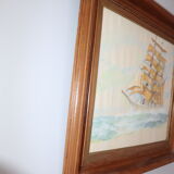 Painting , watercolor sailboat in tempete , marine , sea