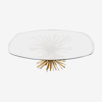 Mid century Coco Chanel gilt oval glass and brass table sheaf of wheat