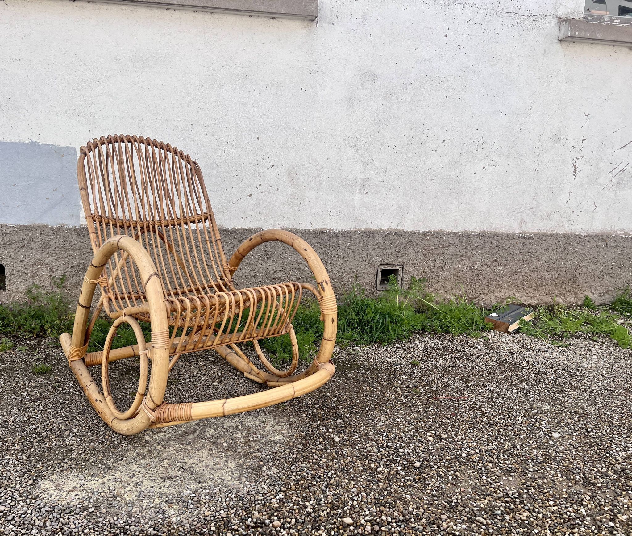 Rocking chair rotin 1960 bambou