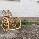 Rocking chair rotin 1960 bambou