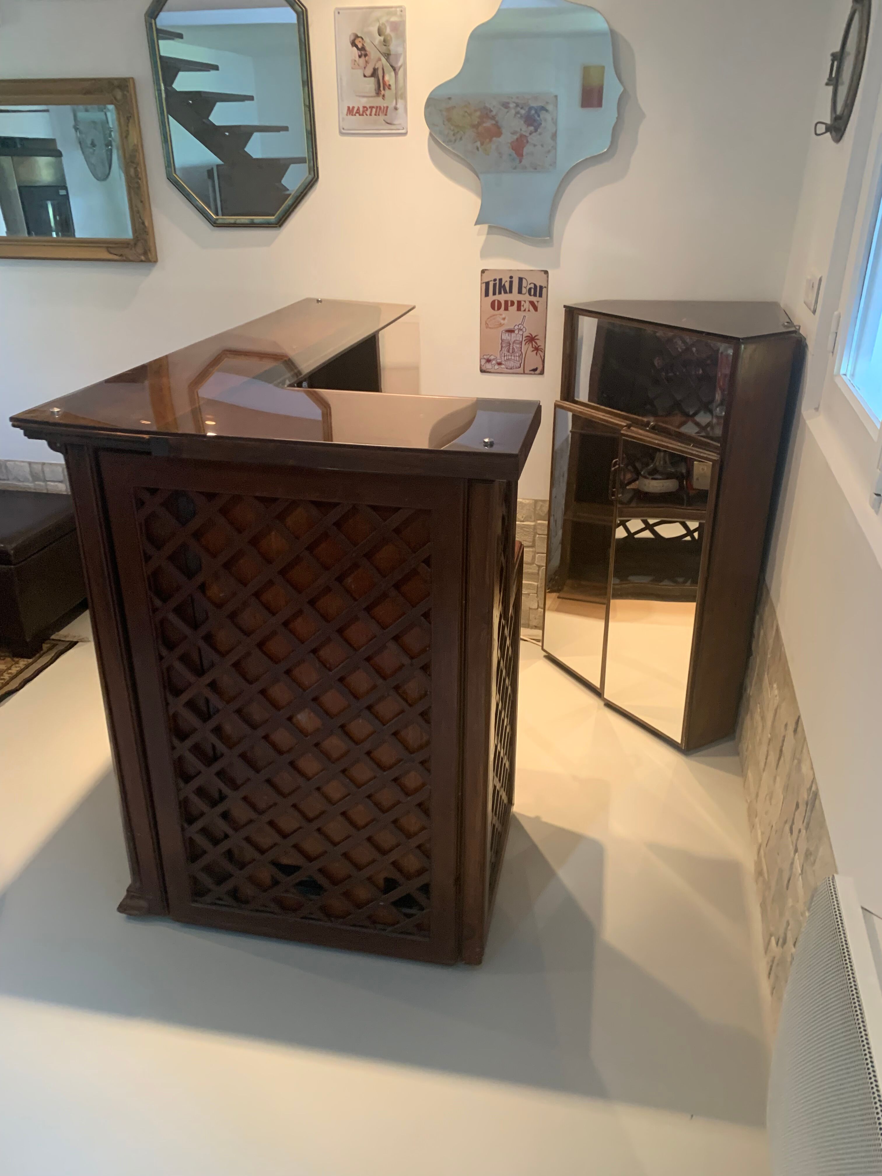 Vintage corner bar with fridge, corner unit/sink