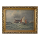 Painting "Entry to the Port in Rough Seas", oil on canvas, signed C. Demont – early 20th century