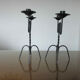 Pair of black wrought iron brutalist candlesticks 50s 60s