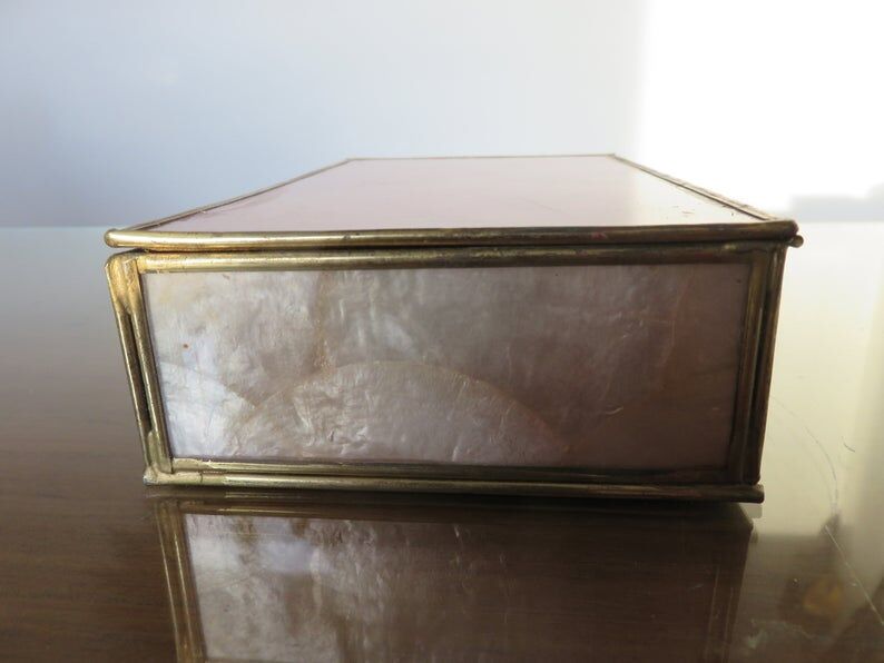Pink mother-of-pearl and brass box 70s