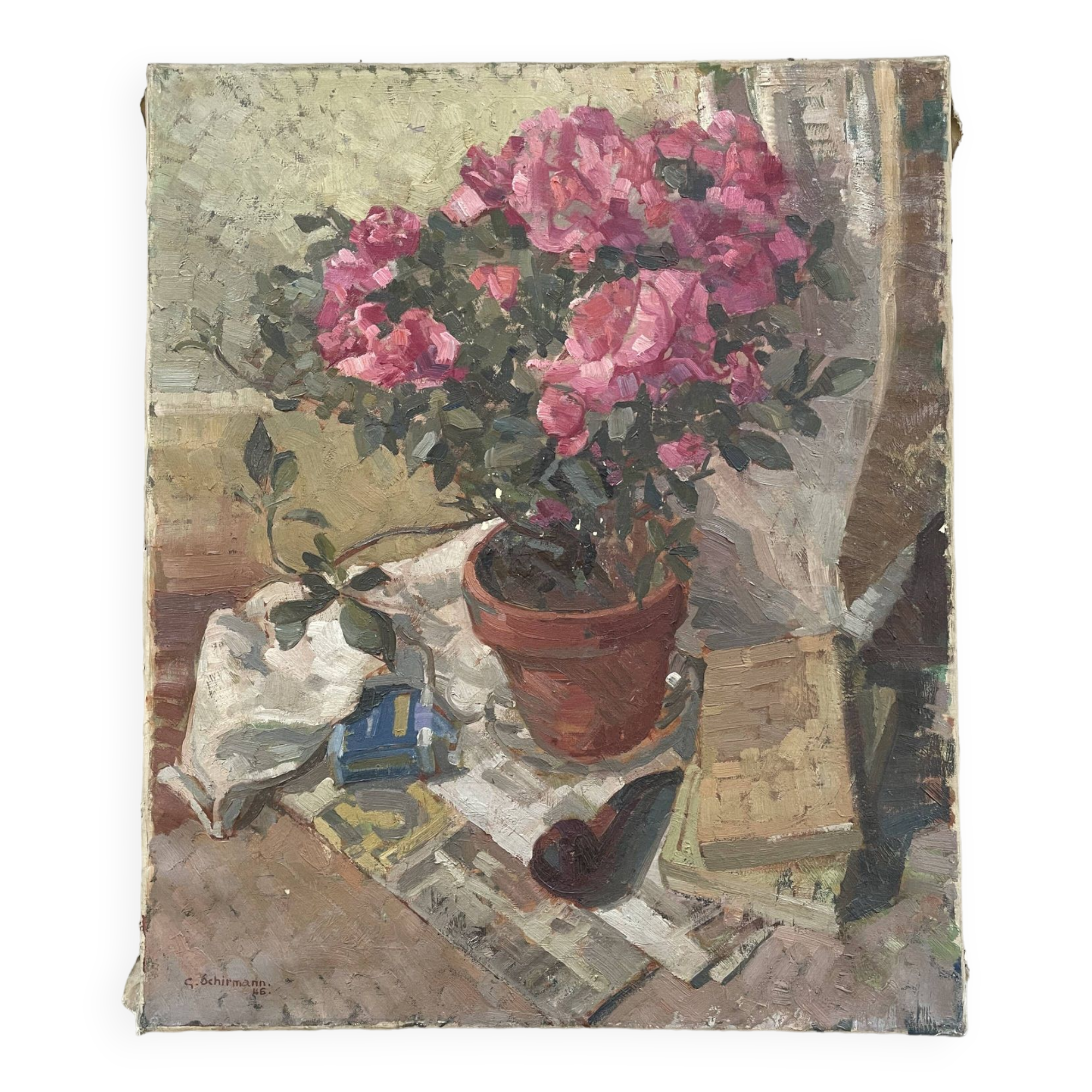 Old still life signed Georges Schirmann 1947