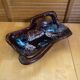 Coupe Centre De Table VALLAURIS Céramique Marron & Bleu Vintage #E172