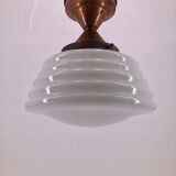 Ceiling lamp with opaline and art deco red copper mount