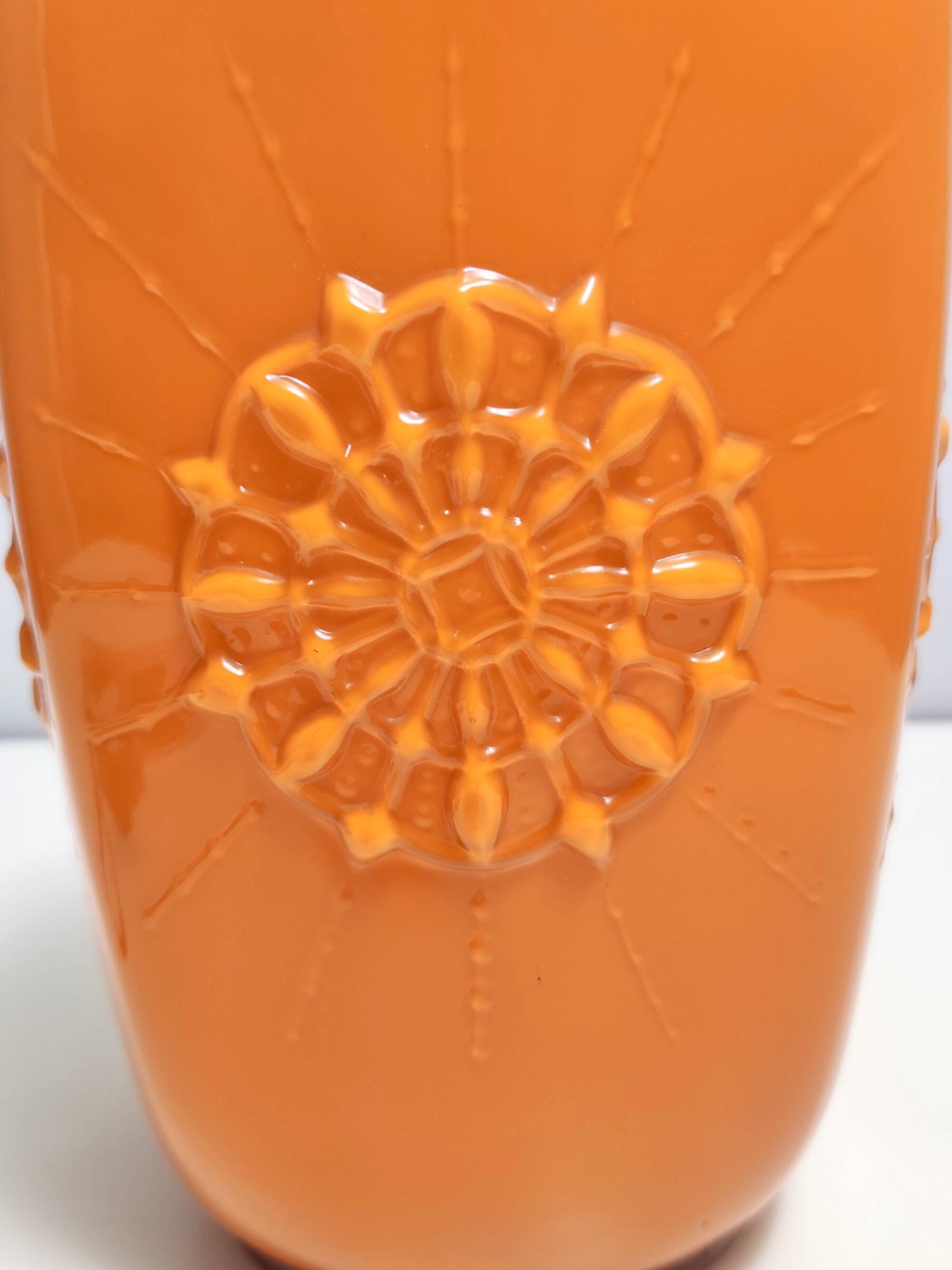 Orange Encased Hand-Blown Glass Flower Vase, Empoli, Italy