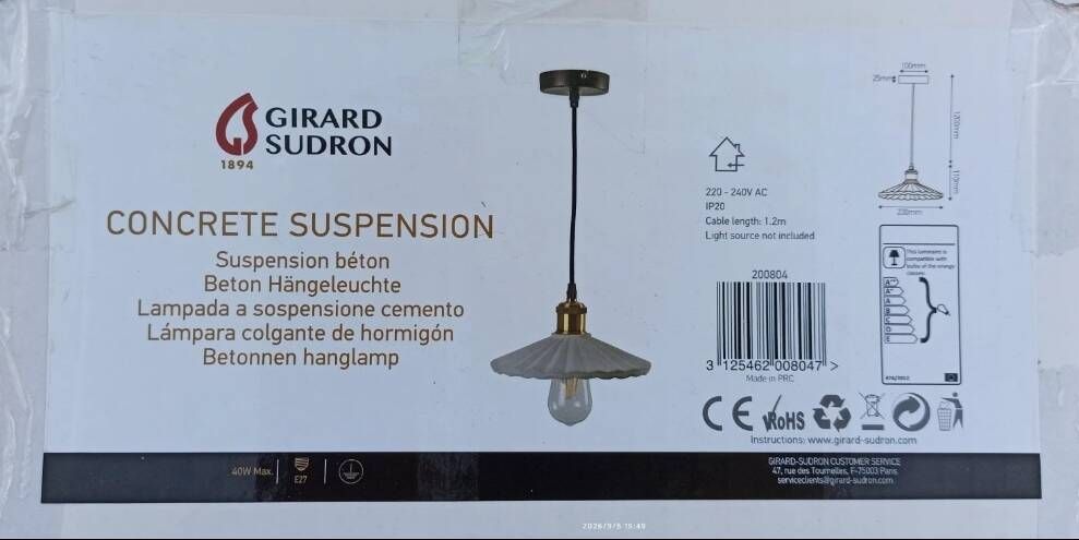 Suspension beton massif style opaline