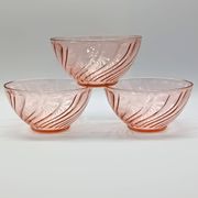3 vintage pink glass bowls, rosaline arcoroc france