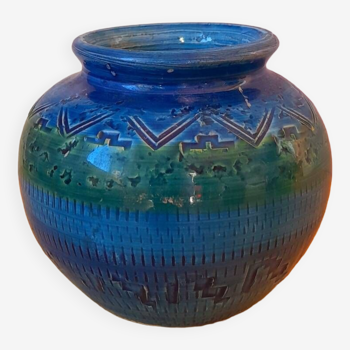 Remini blue vase Aldo Londi Bitossi 60s