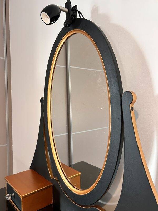 Coiffeuse avec miroir – Noir mat & or – LED – Très bon état