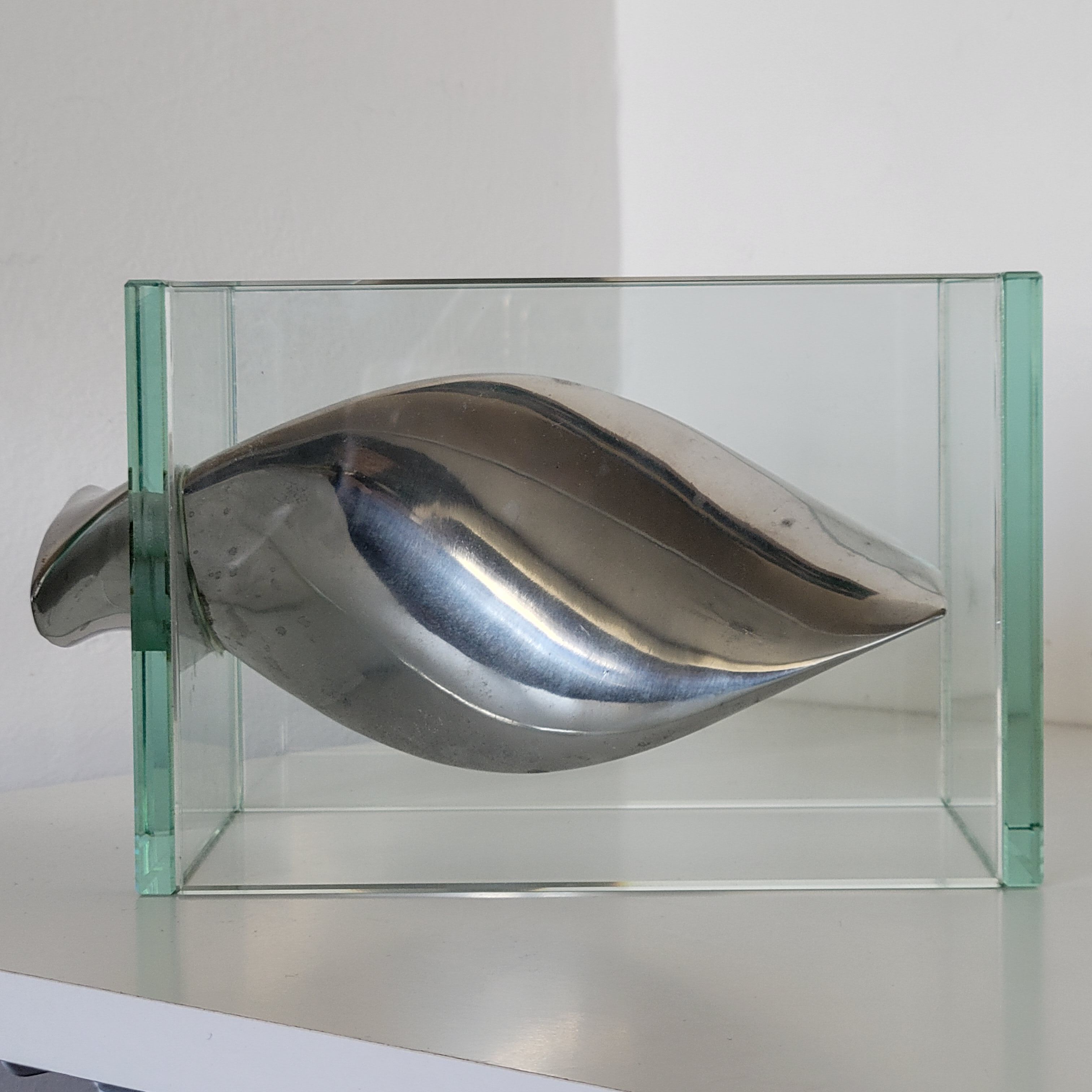 Modernist vase in aluminum and glass 1980