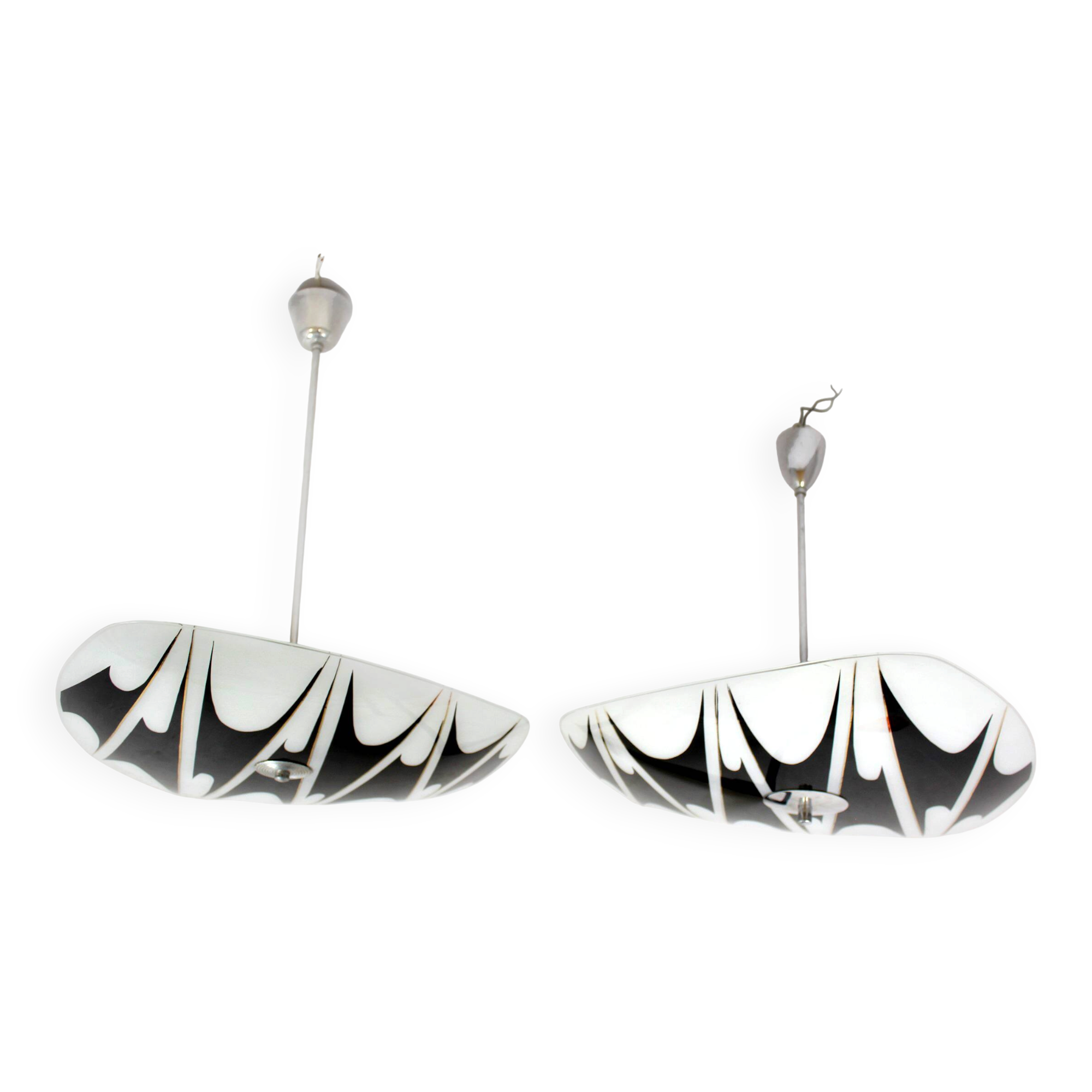 Large Vintage Czechoslovakian Opaline Glass Pendant Lights, 1970s, Set of 2