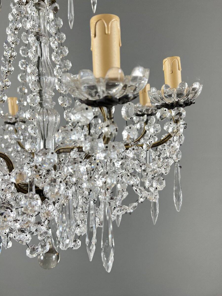 Lustre à pampilles en cristal et bronze, XXe siècle