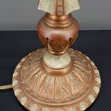 Lampe Art Deco en bois peint vert et patine cuivrée, France, Circa 1920
