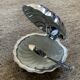 Vintage shell butter dish in metal and opaline glass