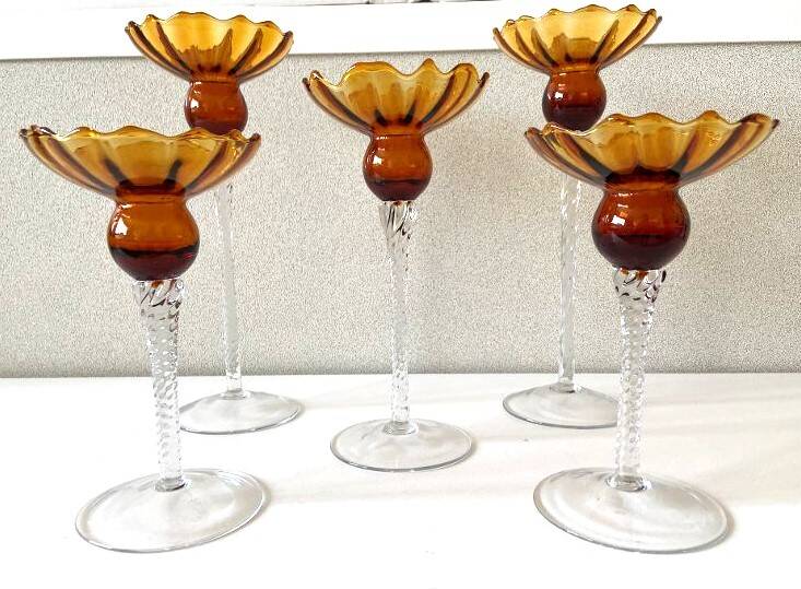 Elegant Quintet of Candle Holders in Crystal Glass Art Design Empoli