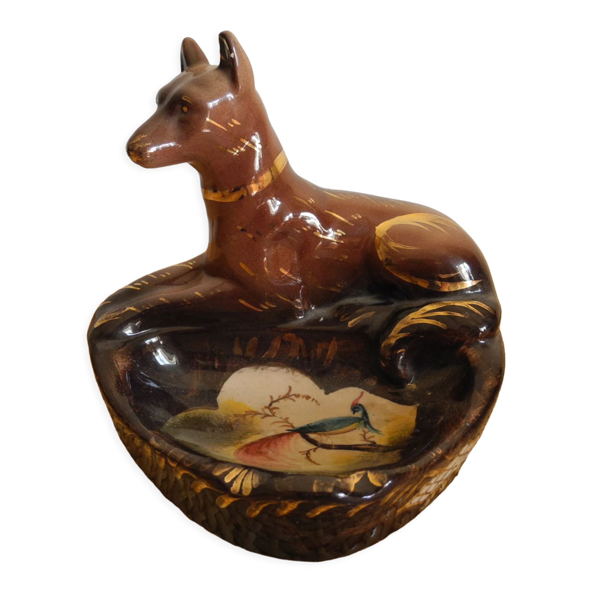 H.Bequet vintage ashtray earthenware Belgium zoomorphic dog