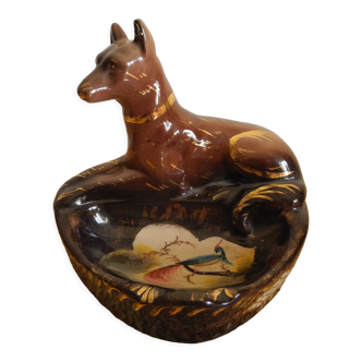 Cendrier faïence H.Bequet vintage ashtray Belgique chien zoomorphe