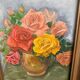Painting on framed wood panel the bouquet of roses signed and vintage