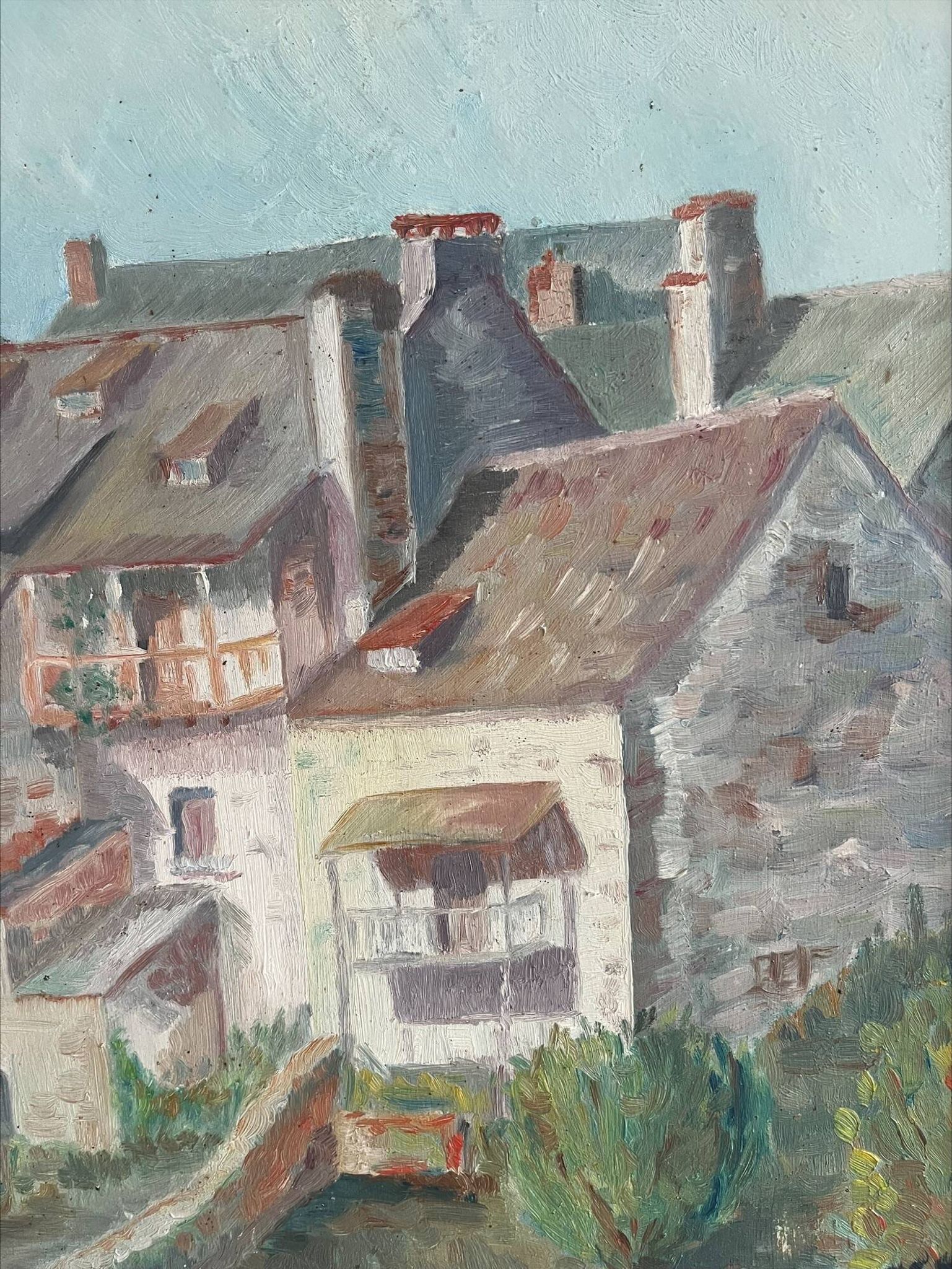 Painting on wood of a countryside village, Creuse