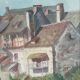 Painting on wood of a countryside village, Creuse