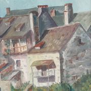 Painting on wood of a countryside village, Creuse