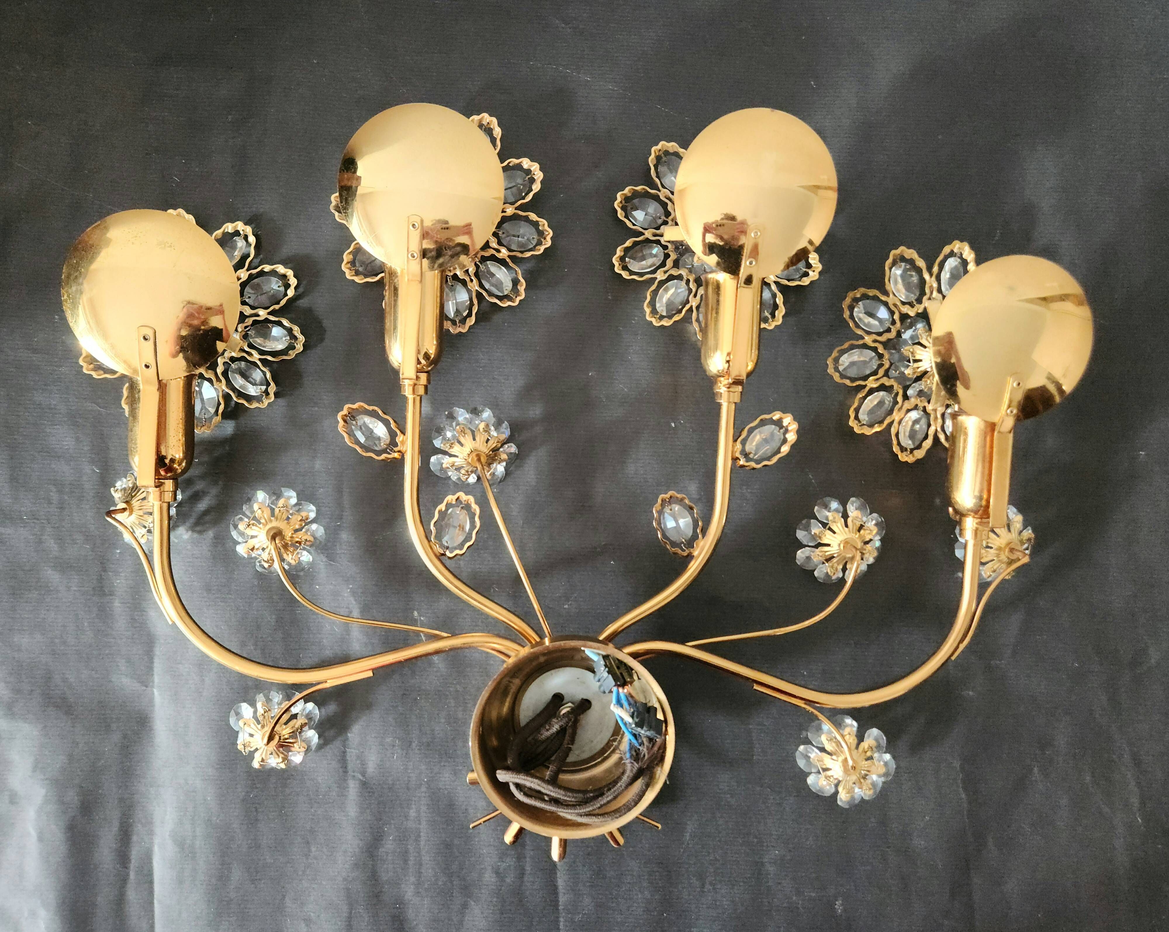 Palwa Hollywood Regency vergoldet Wandlampe Messing Swarovski Kristallen