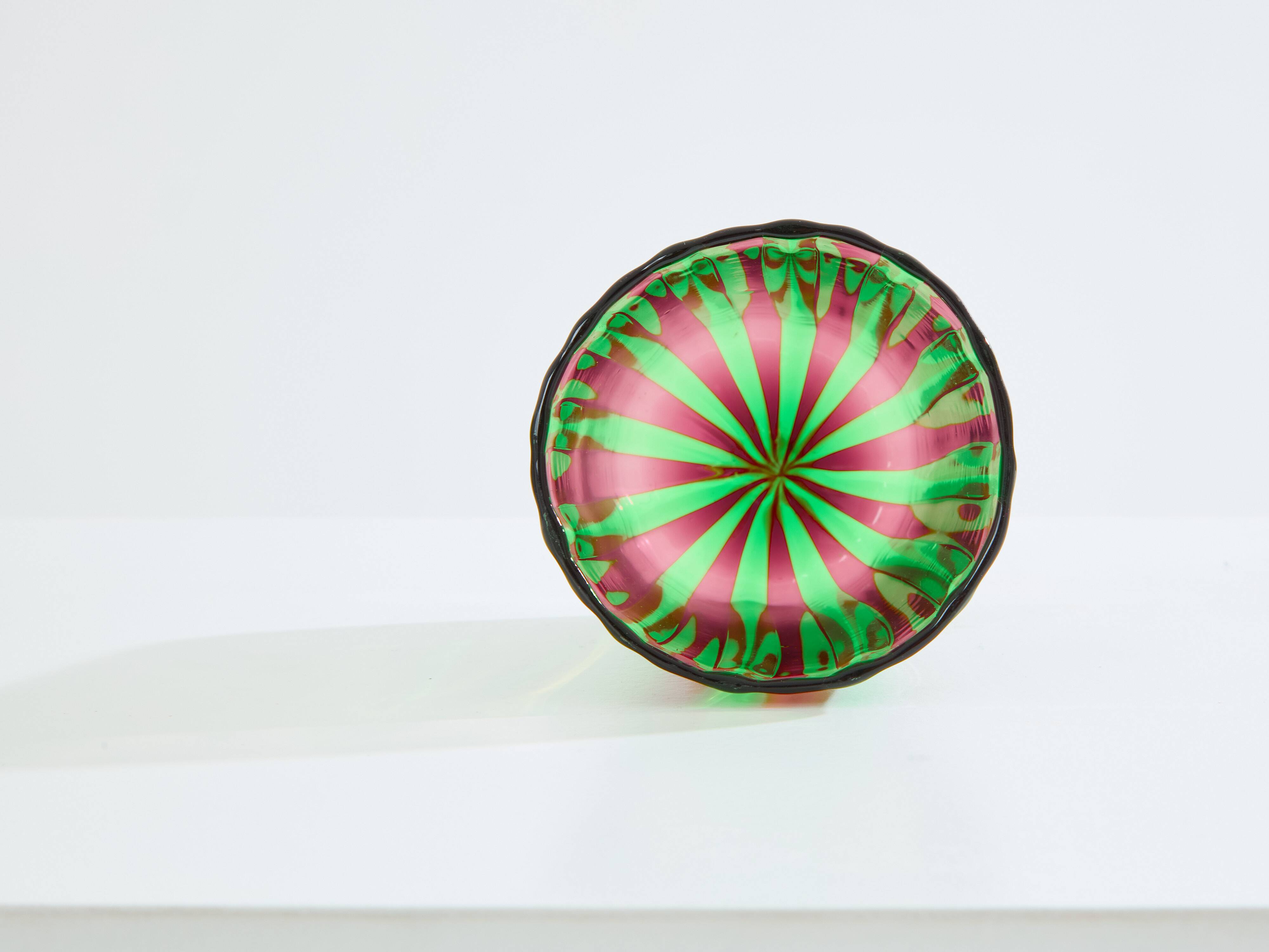 Set of 6 green and purple Murano tumbler glasses circa 1980